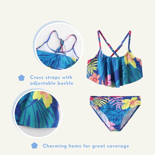 Image of Girls Two Piece Bikini Swimsuits Hawaiian Floral Bathing Suit for Kids Summer Beach Swimwear Set 3-16 Years