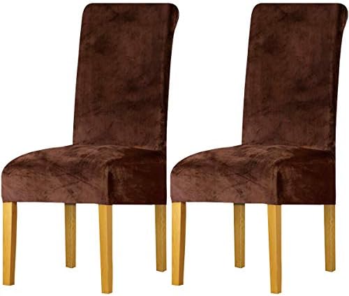 LANSHENG Stretchy Chair Covers for Dining Room Chairs,Stretch Spandex with Elastic Band Chaircover,Velvet Large Dining Chair Slipcovers for Restaurant Hotel Party Banquet (Mustard,6 Pack(M))