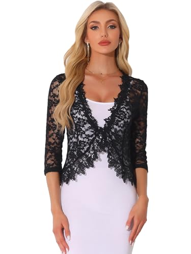 Image of Allegra K Floral Lace Shrugs for Women's Evening 3 /4 Sleeves Formal Elegant Bolero Cardigan
