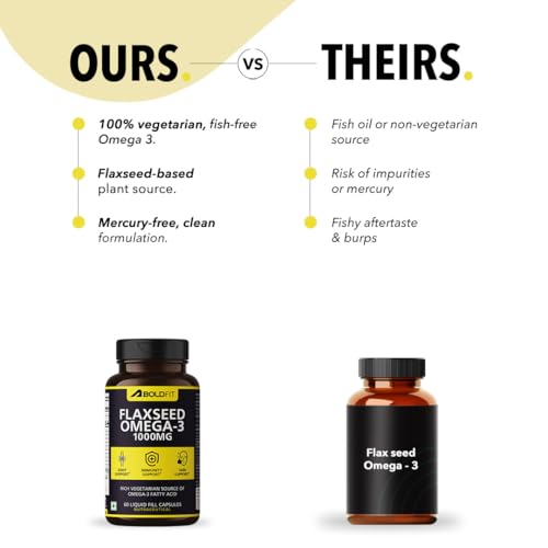 Image of Boldfit Flaxseed oil capsules 1000mg Omega 3 vegetarian Supplement for Skin, Joint, Hair & Immunity Support. flax seed oil omega 3 for Men & Women - 60 Veg Capsules.