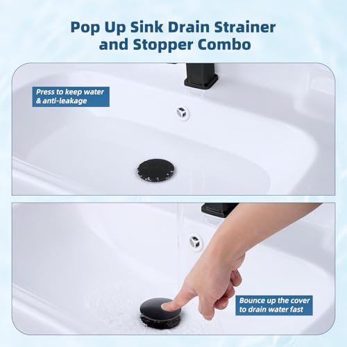 Hibbent 2 Pack 3 in 1 Bathroom Sink Drain Strainer, Pop Up Sink Stopper with Big Push Cap, Anti-Clogging Metal Filter Basket,Sink Plug with Hair Catcher for 1.1''~2.36'' Basin, Oil-Rubbed Bronze - image 5