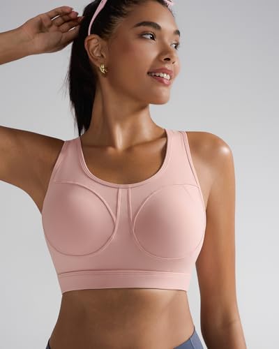 Image of RUNNING GIRL Sports Bras for Women High Support Moulded Cup High Impact Sports Bras Racerback Workout Running Yoga Bra(WX3045 Pink Peony M)