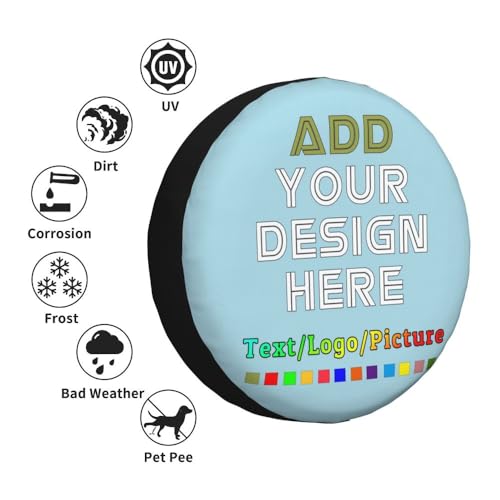 Image of Custom Spare Tire Cover Personalized Tire Covers Add Your Own Design Logo Picture Customize Wheel Cover Universal Size 14-17 in Fit for Jeep Trailer Camper RV Wheel Covers, LightBlue