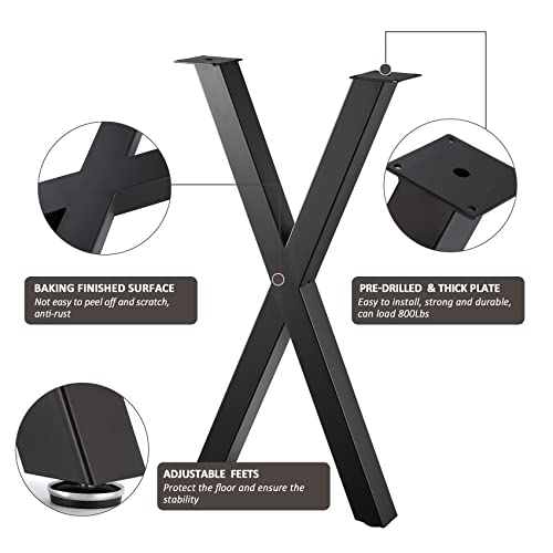 Allcos 28 Inch Dining Table Legs X-Shape Metal Coffee Table Legs, Steel Desk Legs Diy Furniture Legs, Set Of 2, Black #TOP1