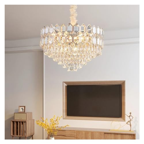Lustre en cristal de luxe champagne gold pour illuminer votre salon avec élégance