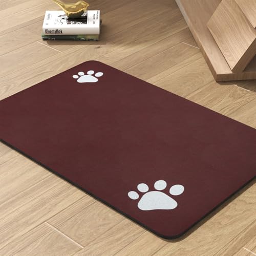 Image of Pet Feeding Mat-Absorbent Dog Mat for Food and Water Bowl-No Stains Quick Dry Water Dispenser Mat-Dog Accessories Pet Supplies-Bowl for Messy Drinkers（RED,12 inchx19 inch