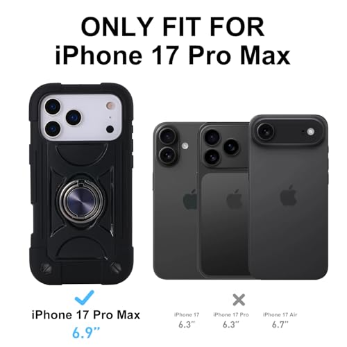 Image of MARKILL Compatible with iPhone with Built-in 360Rotating Ring Stand, Military Grade Drop Protection Full Body Rugged Heavy Duty Case Durable Cover (Black, iPhone 17 Pro Max)