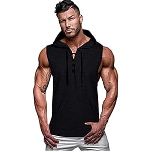 Cicilin Tanktop voor heren, met capuchon, onderhemd, mouwloos, tanktop, fitnessstudio, krachttraining, bovenstuk