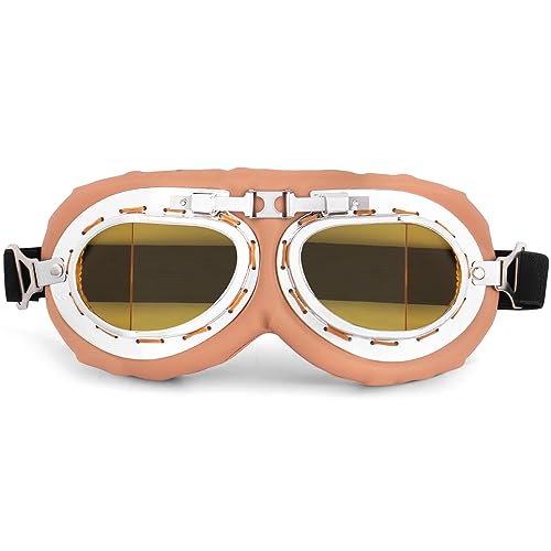 Peicees Vintage Helmet Goggles Motorcycle Goggles Bike Motorcross Pilot Goggle, Copper Silver-Amber