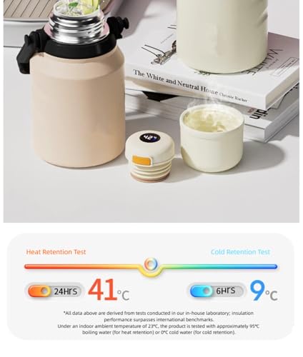 Image of 800 /1200 /1500ml Large Capacity 316 Stainless Steel 3-in-1 Lid Vacuum Insulated Handheld Water Bottle Portable Leak-Proof for Office Sports Outdoor as New Year /Valentines Gifts for Family Friends