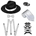 ZeroShop Men's Roaring 1920s Set Manhattan Fedora Hat,Y-Back Suspenders & Pre Tied Bow Tie, Gangster Tie & Fake Mustache (OneSize, Blackhat & Whitesuspenders)