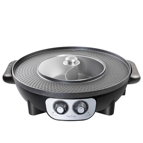 Food Party Hot Pot Electric and BBQ Grill Smokeless 2 in 1 Chinese Hotpot with Divider Shabu Shabu Hot Pot Korean BBQ Grill Indoor Large Fondue by Food Party - Image 4