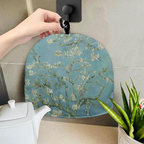 Image of Apricot Blossom Print Tea Cozy Creative Insulated Tea Cosy Extra Thick Home Kitchen Decoration Creative Gifts Dust Teapot Cover Kitchen Accessories for Travel