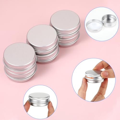 6 Pack 0.5 oz Metal Round Aluminum Tin Jar Containers with Screw Lid Leak Mini Proof Refillable Bottle Salve Tins Lip Balm Lotion Spice Cream Box for Cosmetic(silver3