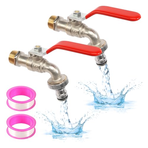 2 Stück Wasserhahn Garten 1/2 Zoll Messing Kugelhahn Wasserhahn Aussen mit Rollendichtband Außenwasserhahn Rost Auslaufhahn für Garten Waschmaschine Regentonne