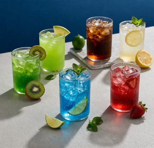 Image of AKX Unbreakable Transparent Plastic Glass Set of 6 (300 ml) | Casa Style Ribbed Drinking Glasses for Water, Juice, Faluda, Milkshake | BPA Free Reusable Drinkware | Made in India