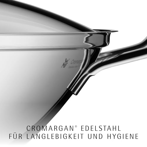 Foto von WMF Party Taiwan Wokpfanne Induktion 36 cm, Wok mit Deckel und Ablagegitter, Wok Induktion mit Deckel, Cromargan Edelstahl unbeschichtet, backofengeeignet