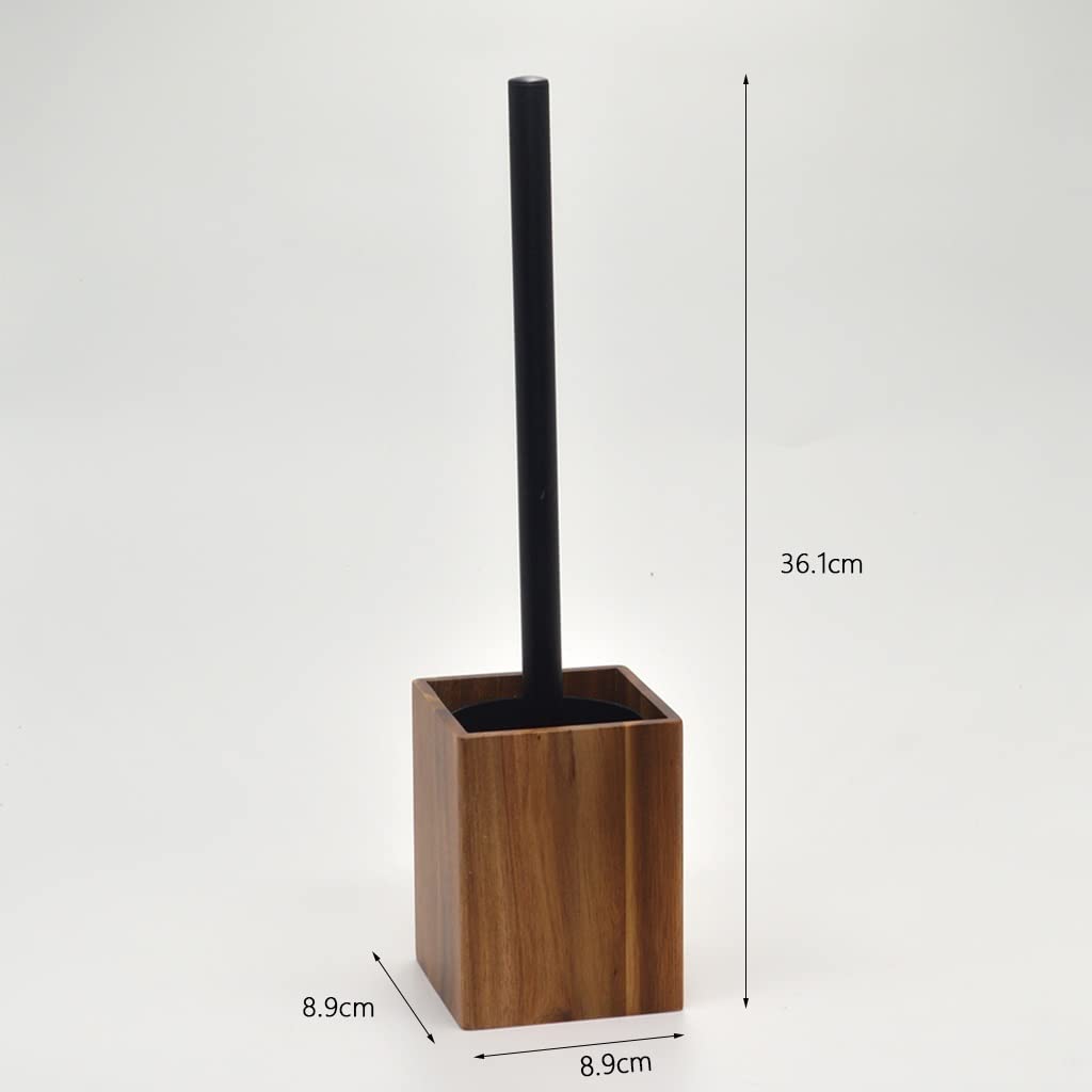 Kompakte freistehende WC-Bürste und Halter aus Holz für Badezimmer-Aufbewahrung und Organisation, Badezimmer-Dekor-Zubehör, niedliche WC-Bürste mit Edelstahlgriff