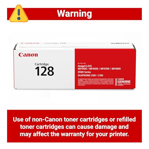 Image of Canon Genuine 128 Black Toner Cartridge Compatible with MF4450, MF4770n, MF4570 Series, MF4800 Series, D530, D550, L100, L190