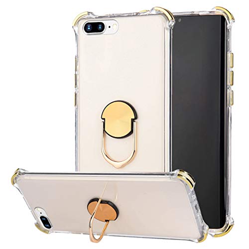Robinsoni Case Compatible with iPhone 8 Plus Cover Silicone TPU Case Transparent Four-corner Airbag Drop-proof Case with Ring Clear Kickstand Cover Ultra Thin Silicone Bumper Shockproof Ring Case Gold