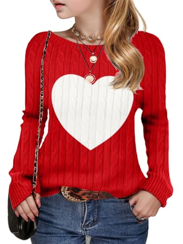 Image of Girls Sweaters Winter Tops Kids School Picture Teen Fashion Long Sleeve Crew Neck Cable Knit Casual Fall Cozy Pullover