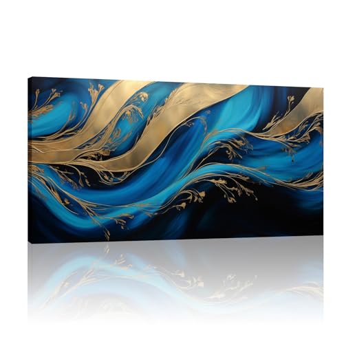 Toile abstraite bleue avec cadre pour habiller un grand mur vide