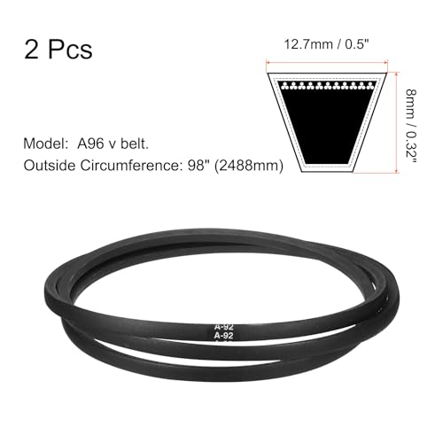 Image of uxcell 2pcs A96 or 4L980 Classic Wrapped Rubber V-Belt, 96 inch(2438mm) Inside Circumference, A Profile V Belt