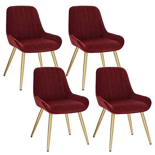 Lestarain Chaises de Salle à Manger Lot de 4 avec Dossier,Chaise de Cuisine Chaise de Salon Fauteuil Chaise Velours avec Pieds en Métal,Bordeaux