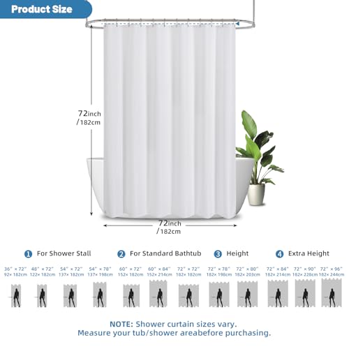 THAIGEE 2-in-1 Waterproof Fabric Shower Curtain - No Separate Liner Needed, Hotel-Style Waffle Weave, Effortless Cleaning & Washable Bathroom Shower Curtain Set,72Wx72H,White by THAIGEE - Image 3