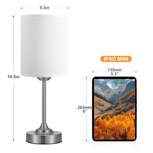 Image of Touch Control Cordlss Table Lamp, USB-C Rechargeable Lamp with Stepless Dimming, 4000mAh Battery Operated Bedside Lamp for Bedroom, Living Room, Night Light & Emergency Lighting, Silver, 1 Pack