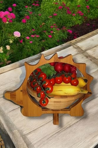 Panier Pliant Hérisson 30 X 30 cm de Meubles en Bambou Bois Bol Corbeille Fruits à Dekoschale Pliable Légume Fruits, Idéal Également comme dessous Plats pour Pots, Poêles Etc. par la Technique Pliage,