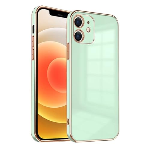 ZNX\ZENIX iPhone12 ケース TPU おしゃれ バンパー型 ケース ストラップホール かわいい くすみカラー ゴールド 大人 ZX-milky2 (iPhone12 (6.1), ミントグリーン)