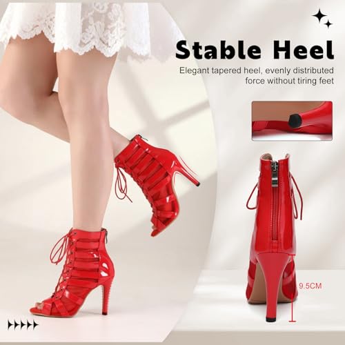 Women Open Toe Ballroom Dance Boots Lace Up High Heel Salsa Performance Latin Dancing Boots,DS-K4003