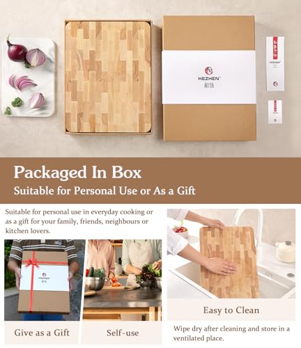 HEZHEN Ashwood Cutting Board, End Wood Grain Chopper Board, Built-in Handle, Space for Drip Tray, Multifunctional Serving Board Serving Tray - Image 8
