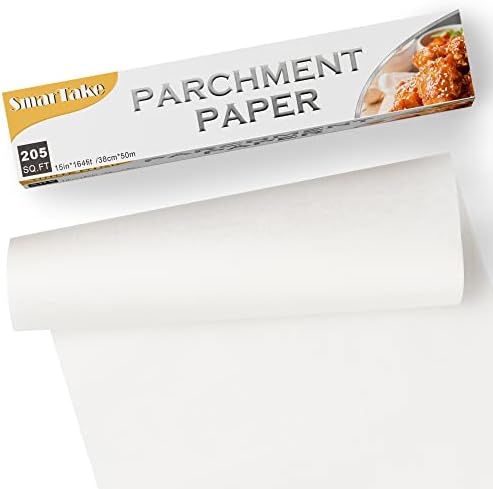 SMARTAKE Parchment Paper, 15 in x 164 ft (205 Sq. Ft) Non-Stick Baking Parchment Roll, Baking Pan Liner for Kitchen, Air Fryer, Steamer, Cooking Bread, Cookies and More, White