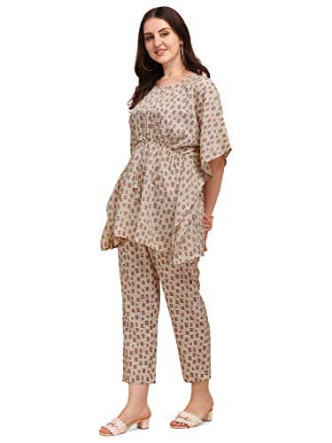Image of NAINVISH Cotton Blend Kurta Pant Set | Ethnic Kaftan Co Ord Pant Set | Casual Wear Kaftan Pant & Top Set | Fancy Kaftan Top & Pant Set | Women Top & Pant