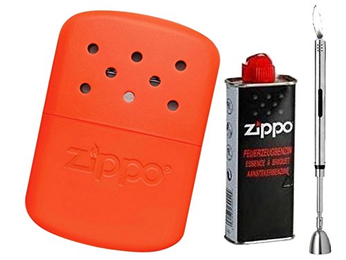 Zippo hand warmer / pocket oven orange mat + gasoline & bar lighter chrome