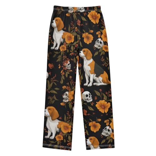 ZZXXB Beagle Skull Flower Boys Long Pants Soft Trousers Elastic Waist Kids Lounge Bottoms with Pockets S-XL