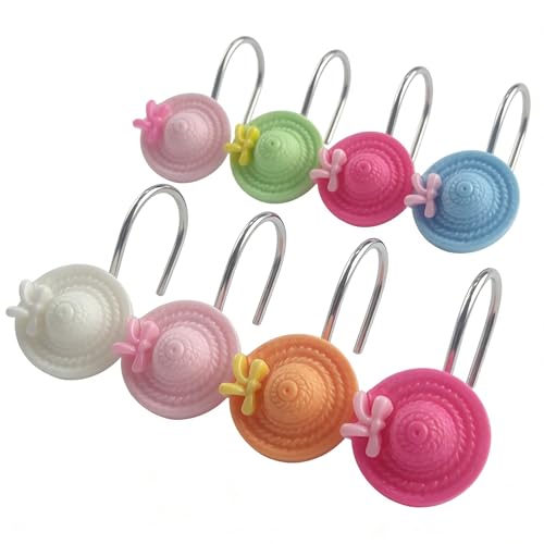 Two Fish Home Fashions Set of 12 Decorative Sunhat Shower Curtain Hooks, Sun Helmet Curtain Rings Pack of 12