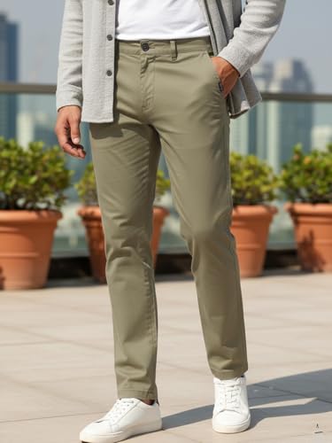 Image of Urbano Fashion Men's Straight Fit Mid Rise Cotton Casual Chinos Trousers Stretch
