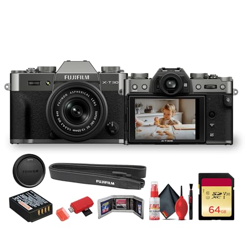 FUJIFILM X-T30 III Mirrorless Camera with 13-33mm f/3.5-6.3 Lens (Charcoal Silver) (16966957) Bundle with + 64GB Memory Card + Memory Card Wallet + Cleaning Kit