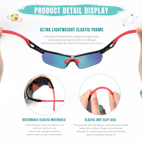 Image of Kids Sunglasses Youth Baseball Sunglasses for Boys Girls 3-12 Polarized Softball Sports Goggles UV Protection