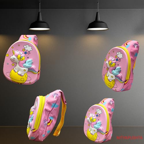 Image of Kids Small Cartoon Design Sling Crossbody Shoulder Bag for Boys & Girls, School Travel & Casual Backpack with Adjustable Strap for Children & Toddlers