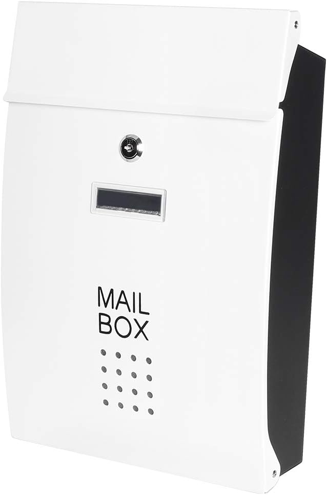 Safe Wall Mounted Mailboxes with Key Lock, Decaller Metal Medium Galvanized Rust-Proof Mail Box, 10 3/5 x 15 3/5 x3 1/2, White