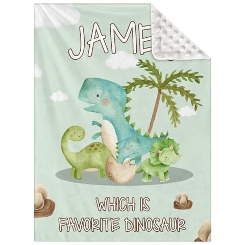 TNYKER Personalized Baby Blankets with Name,Customized Dinosaur Blanket with Double Layer for Baby Boys Girls Toddler Newborn Gift Blanket for Nursery Birthday Baby Shower Cover