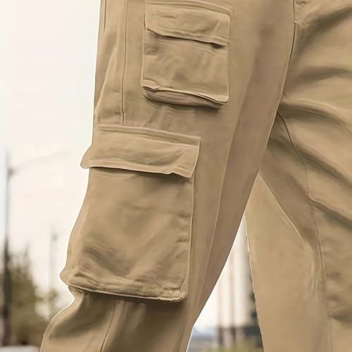 Cargo Pants for Men Casual Elastic Waist Beach Trousers Outdoor Hiking Jogger Pants Comfy Streetwear with Flap Pockets 6