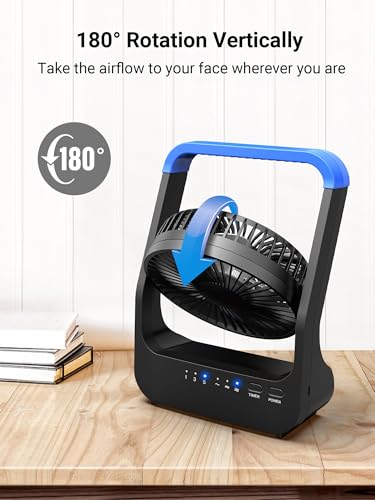 Gazeled Battery-Powered Fan - Portable 5-Inch Camping Fan with Timer, 3 Speed Settings, Quiet Operation, 180° Rotation for Office, Outdoor, & Bedroom - Image 5