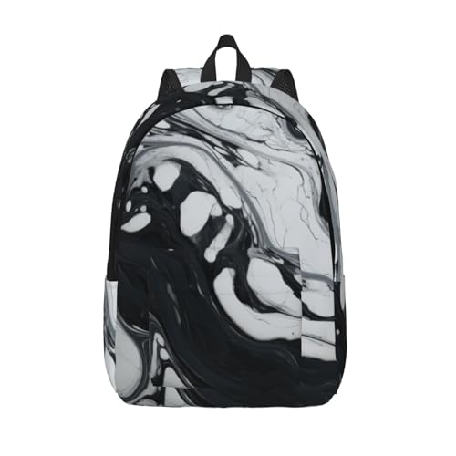 Sac à dos en toile WURTON marbre noir et blanc pour randonnée homme femme et travail unisexe
