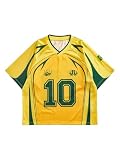 GORGLITTER Men's Jersey Brazil Oversized Shirt Soccer Graphic Mesh Shirts Football Short Sleeve V Neck Tees Top Streetwear Yellow Small
