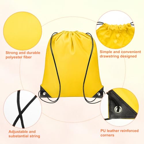 sourcing map 20pcs Drawstring Bags Draw String Backpack Bulk Polyester Sport Draw String Bag Gym Sack Cinch Tote String Backpack for Gym Party Sport Trip Swimming Beach, Yellow - Image 3